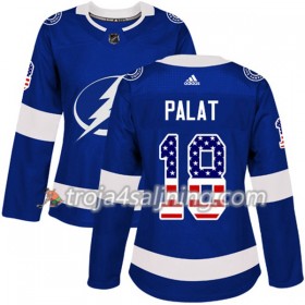 Tampa Bay Lightning tröja Ondrej Palat 18 Adidas 2017-2018 Blå USA Flag Fashion Authentic - Dame NHL Tröjor